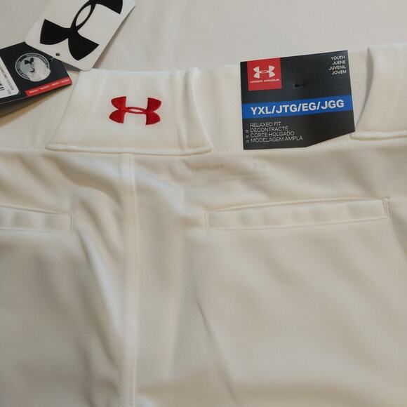 Under Armour Youth Baseball Pants White W/ Red‎ Piping Youth XL - New With Tags - Picture 3 of 4
